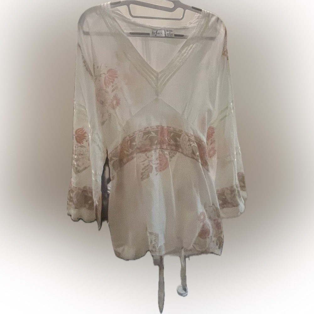 Vintage Be Ware Romantic Floral Sheer Blouse Sz 18